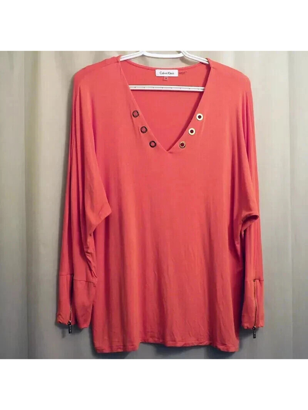 Calvin Klein Blouse Women's Medium M Orange Rayon / Spandex Blend